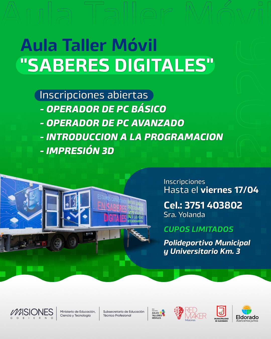 Están abiertas las inscripciones a los cursos del Aula Taller Móvil “Saberes Digitales” 2